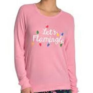 PJ Salvage Long Sleeve Boat Neck T-Shirt Flamingle Graphic-Print Pink Medium
